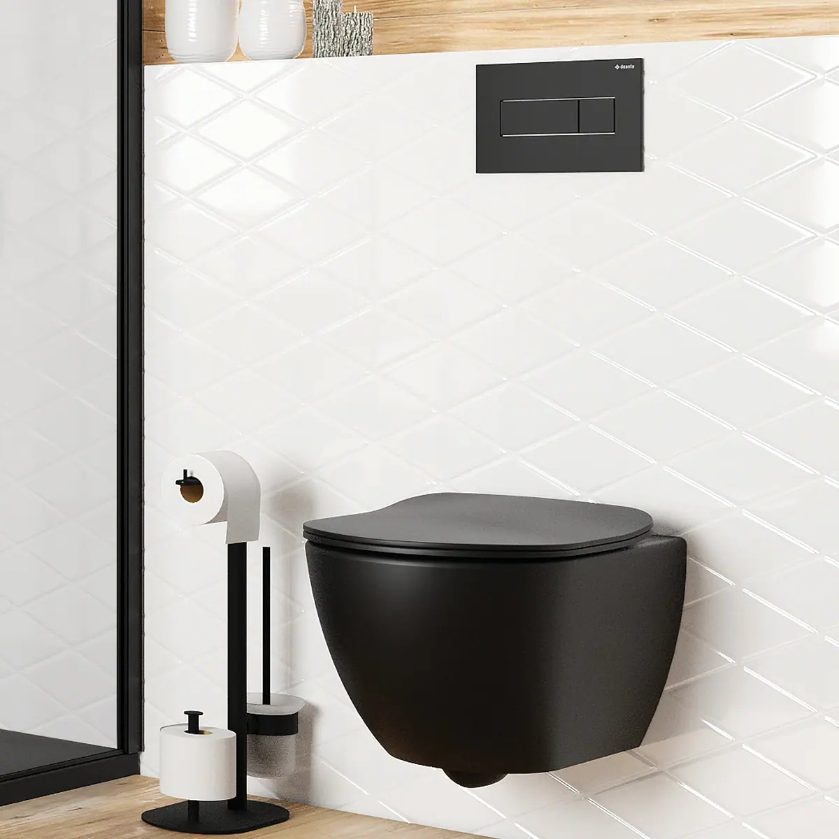 WC loputusnupp slim Deante 247x165 mm, must